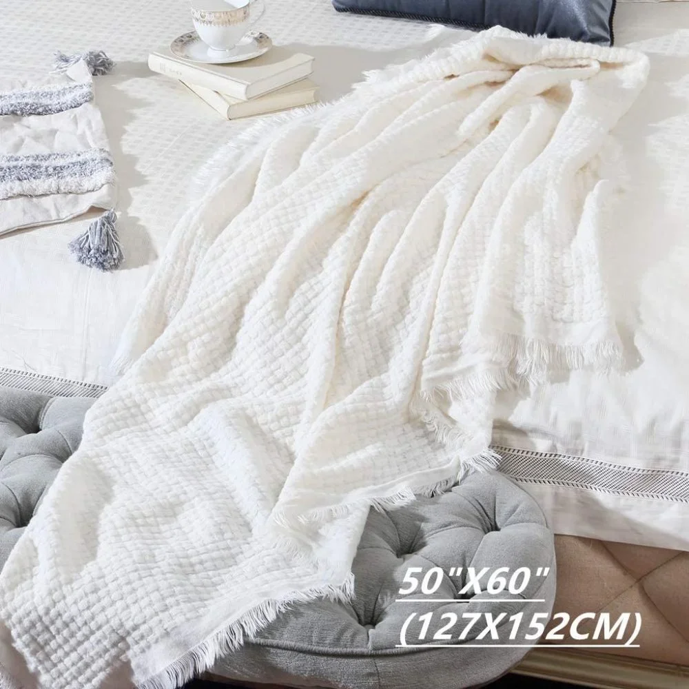 Pink Farmhouse Throw Knitted Throw Waffle Throw White - Picture 5 of 6